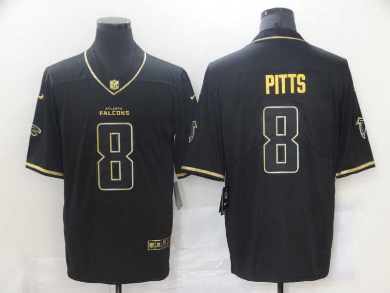 Men Atlanta Falcons #8 Pitts Black Retro Gold Lettering 2021 Nike NFL Jersey->atlanta falcons->NFL Jersey